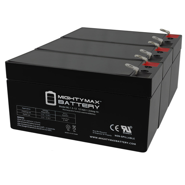 Mighty Max Battery 12V 1.3Ah Battery Replacement for Interstate ASLA1005 - 3 Pack ML1.3-12MP313271